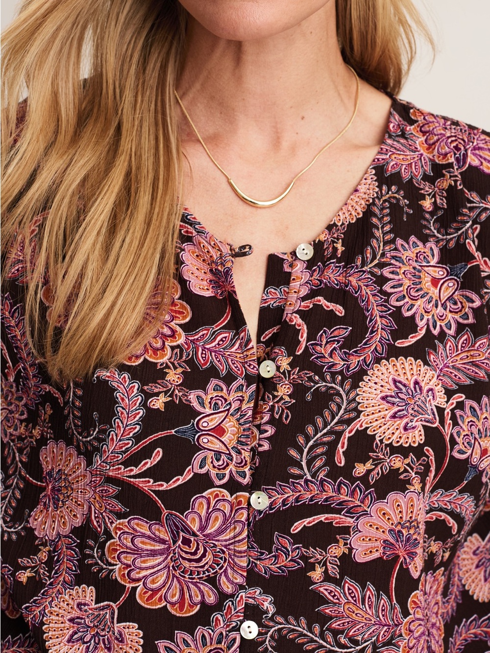 J. Jill Printed Crinkle Textured Top XL Floral Paisley Button Front Blouse - Picture 4 of 6